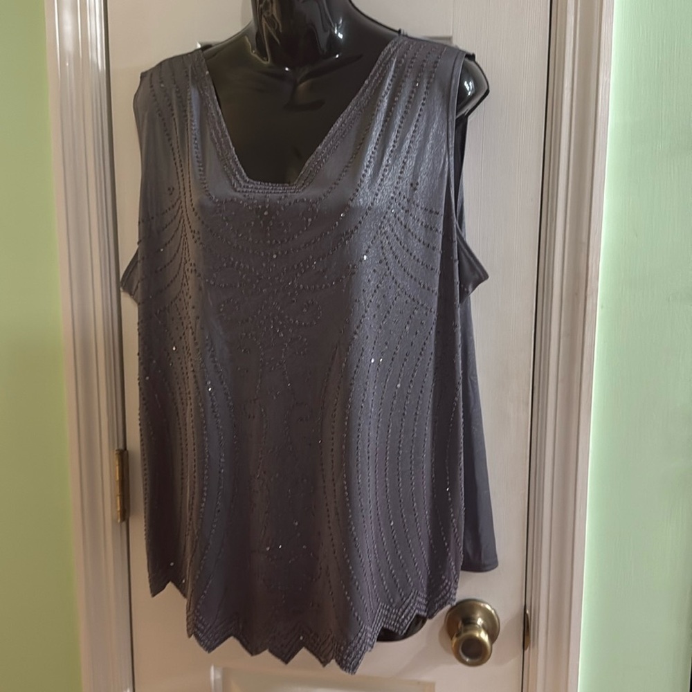DressBarn Grey Shimmer 1920 Inspired Sequin Tank Top Sexy Hem New Years Size 2X